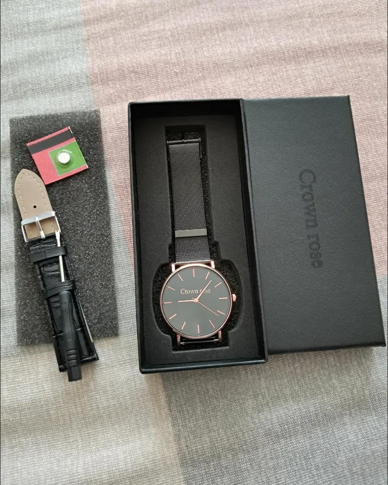 Crown rose Watch， Leather Ultra Thin Minimalist Business Casual Dress Watches