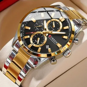 CURREN Business Men's Watch Steel Band Multifunctional Chronograph Wristwatch Waterproof Round Watch, Ideal choice for Gifts