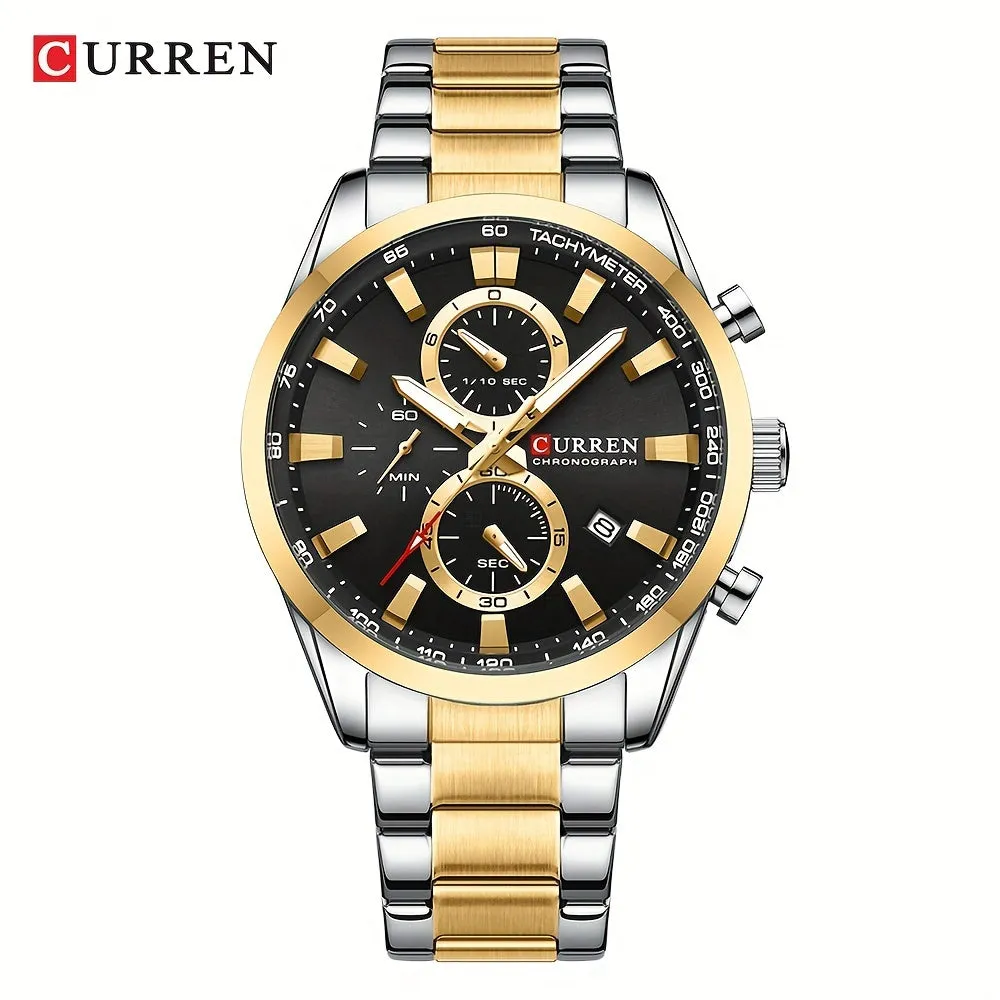 CURREN Business Men's Watch Steel Band Multifunctional Chronograph Wristwatch Waterproof Round Watch, Ideal choice for Gifts