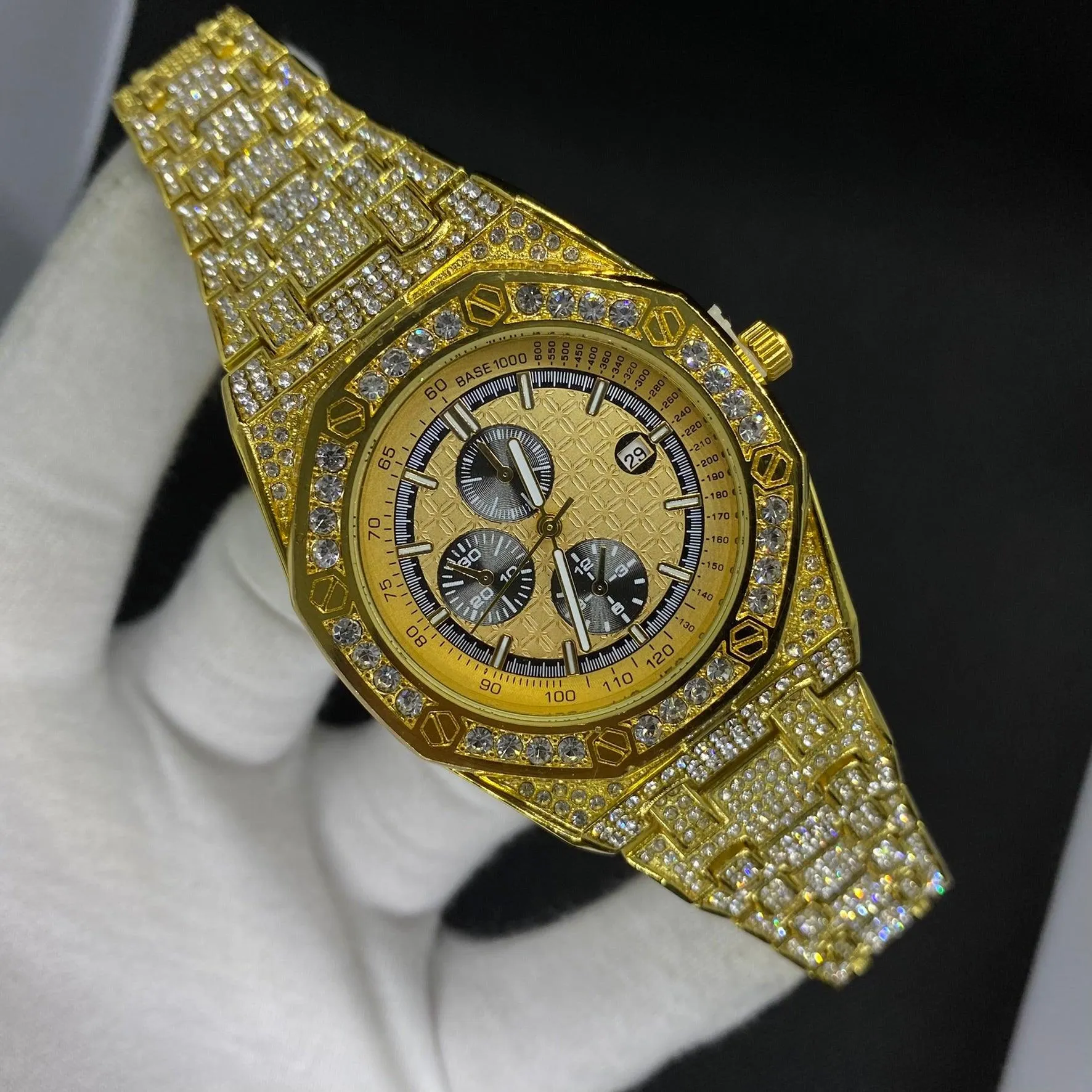 Date Blacked Chronograph Iced Out Diamond Watch