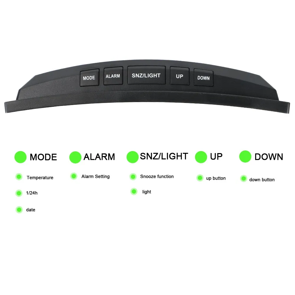 Digital Table Clock Electronic 7 Inch Number Desktop Alarm Clocks For Kids Bedroom LED Screen Curved Dimmable Mirror
