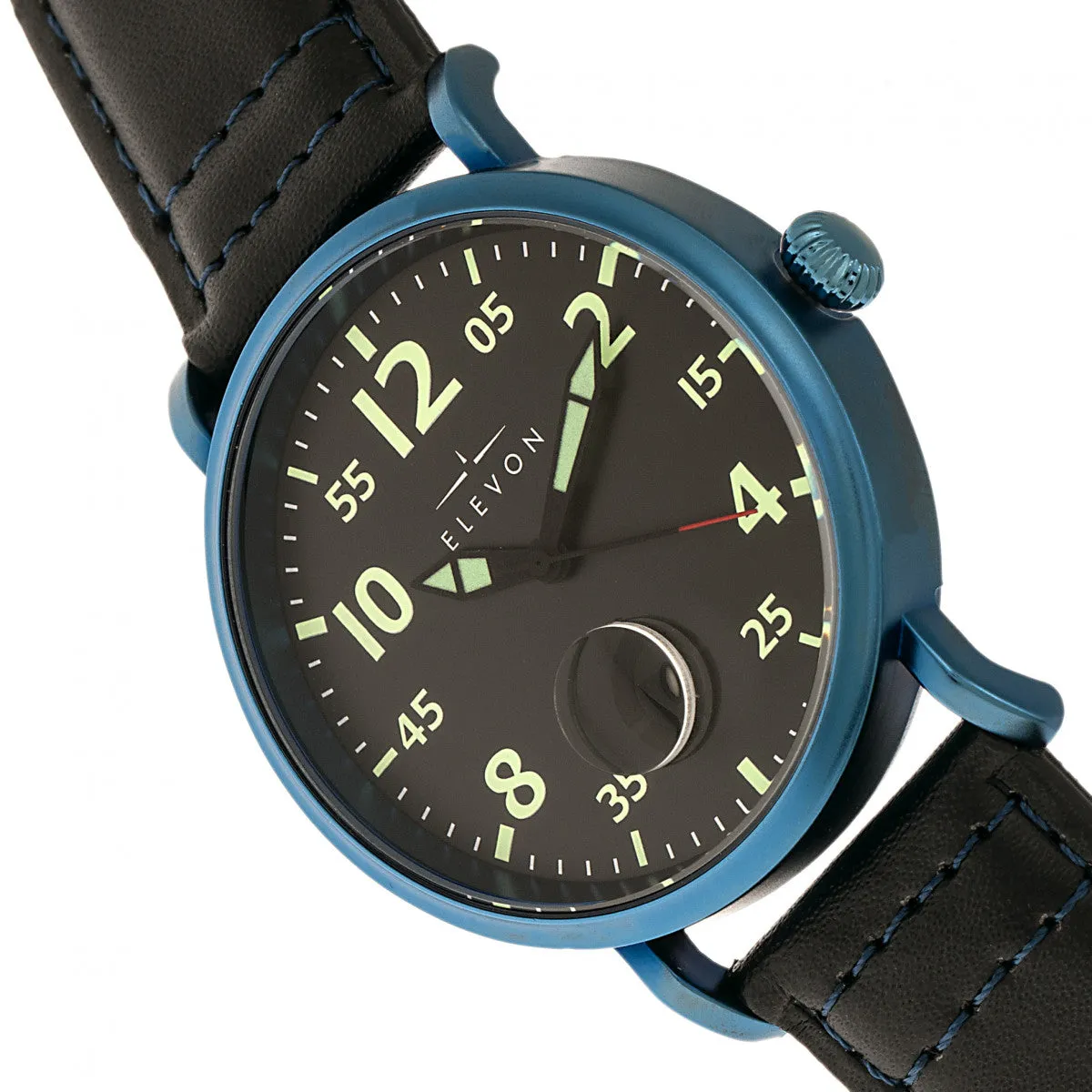 Elevon Von Braun Leather-Band Watch w/Date - Blue/Black