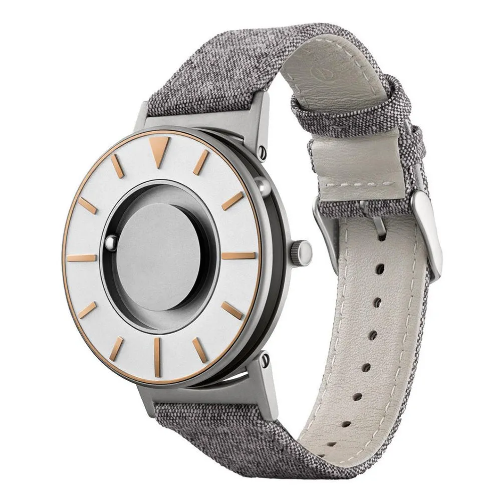 Eone Unisex Bradley Compass Gold Stainless Steel Case and Fabric Leather Two-tone Dial Grey Watch - BR-COM-GOLD
