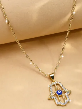 Eye Detail Hamsa Hand Charm Necklace