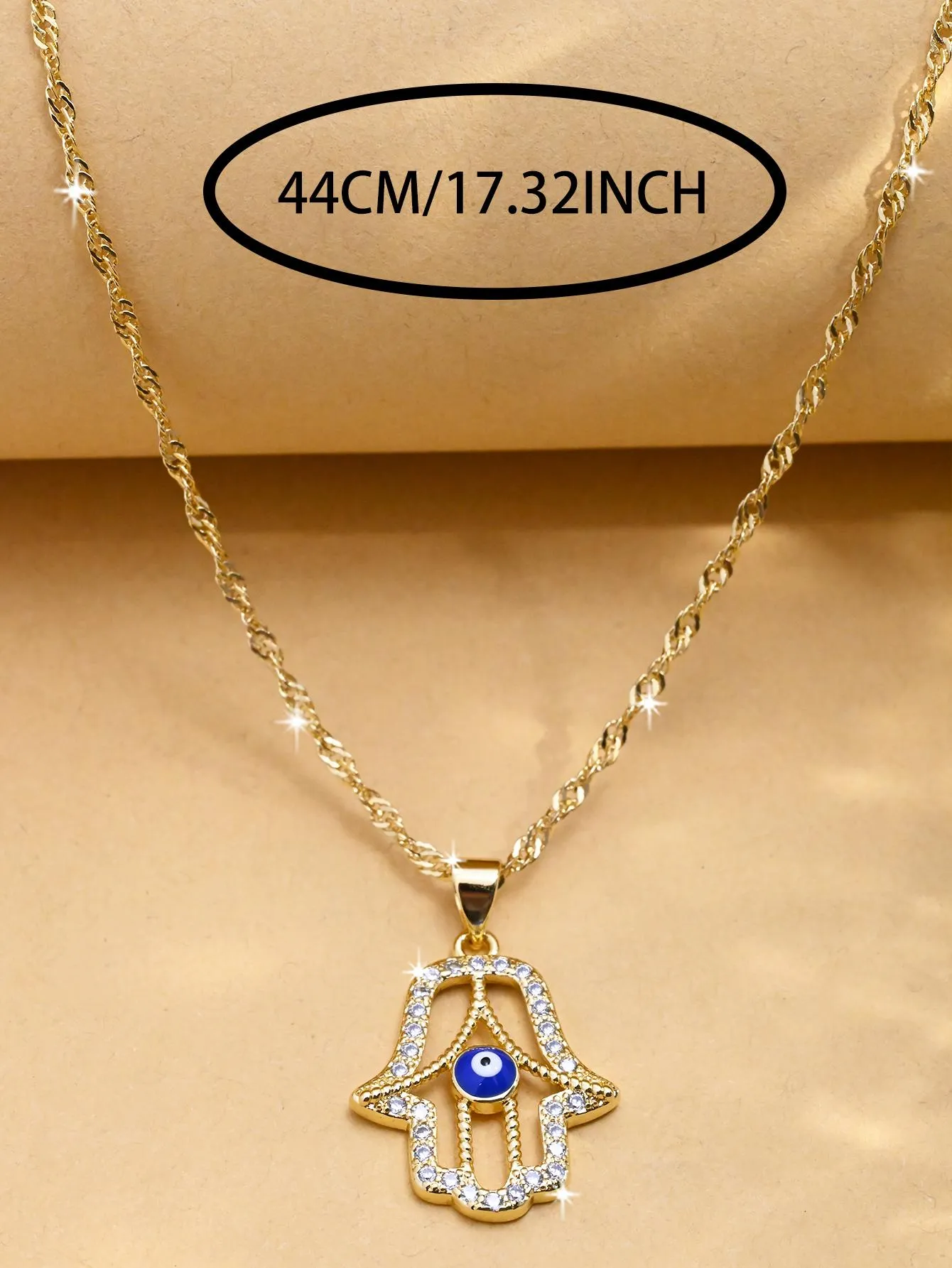 Eye Detail Hamsa Hand Charm Necklace