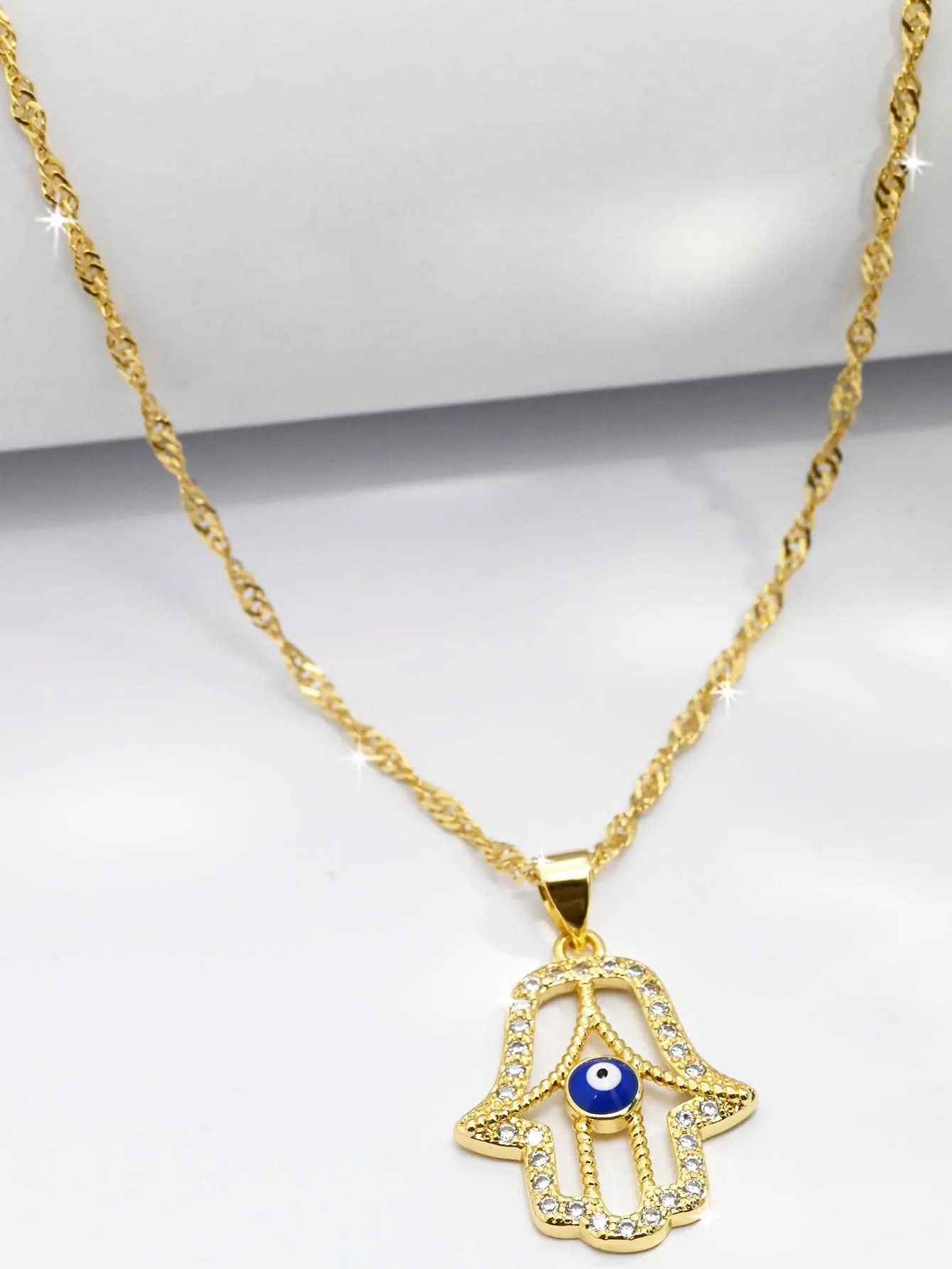 Eye Detail Hamsa Hand Charm Necklace