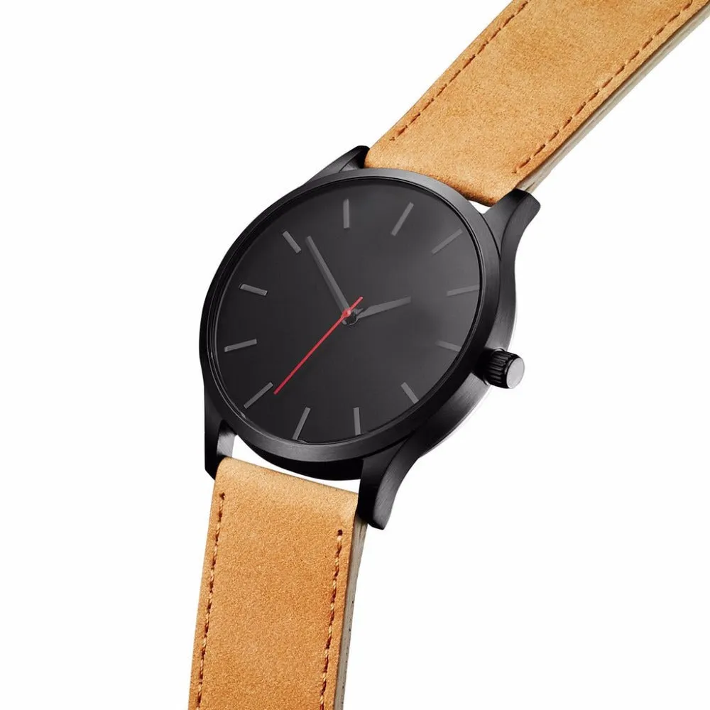 Fashion Leather Band Analog Quartz Men's Wrist Watch Clock