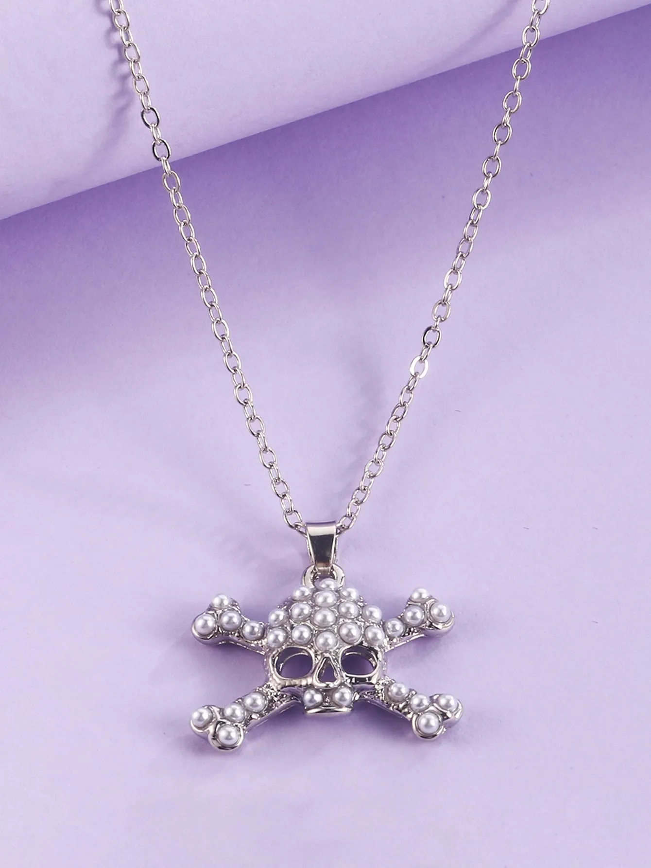 Faux Pearl Skull Charm Necklace Jewelry for Women Gift for Her Necklace