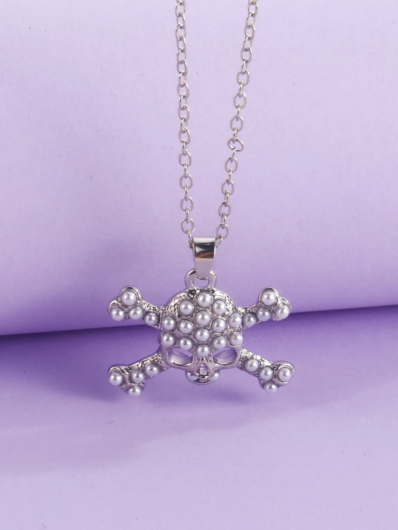 Faux Pearl Skull Charm Necklace Jewelry for Women Gift for Her Necklace