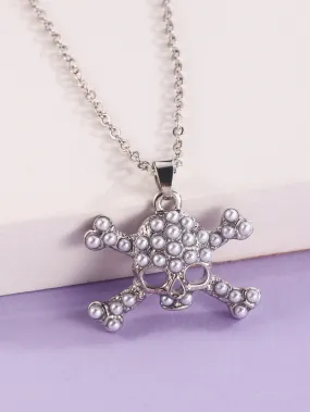 Faux Pearl Skull Charm Necklace Jewelry for Women Gift for Her Necklace