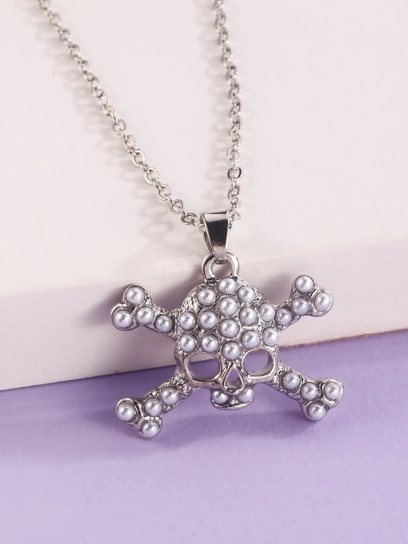 Faux Pearl Skull Charm Necklace Jewelry for Women Gift for Her Necklace
