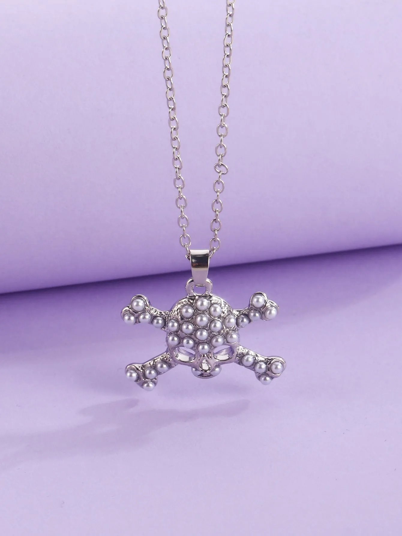 Faux Pearl Skull Charm Necklace Jewelry for Women Gift for Her Necklace