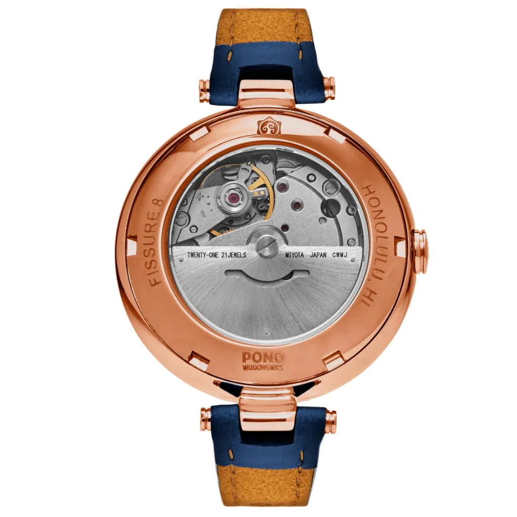 Fissure 8 Auto Women's Koa and Abalone Watch in Rose-Gold