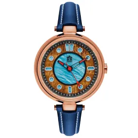Fissure 8 Auto Women's Koa and Abalone Watch in Rose-Gold