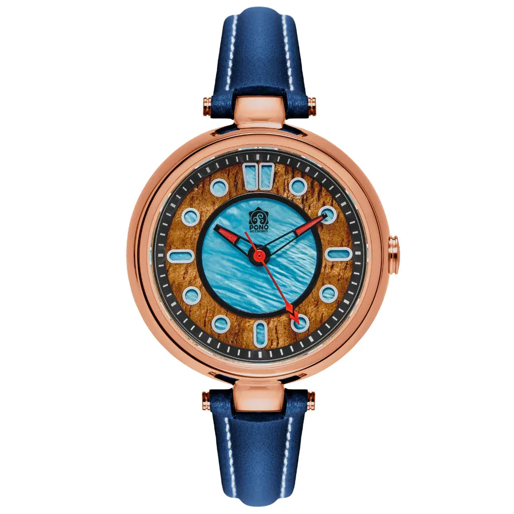 Fissure 8 Auto Women's Koa and Abalone Watch in Rose-Gold