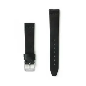 Flat Black Leather Watch Strap - 16mm Width