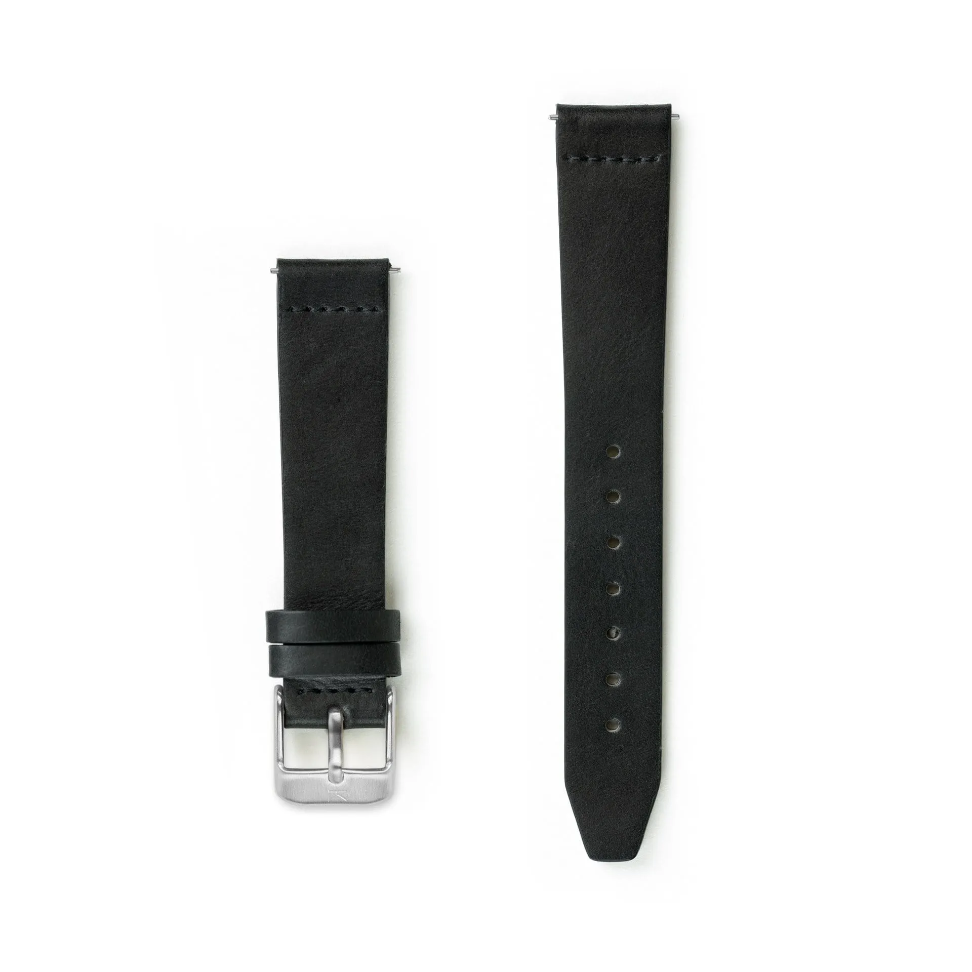Flat Black Leather Watch Strap - 16mm Width