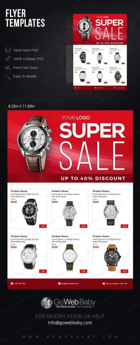 Flyer templates - Men's Watches For Website Marketing