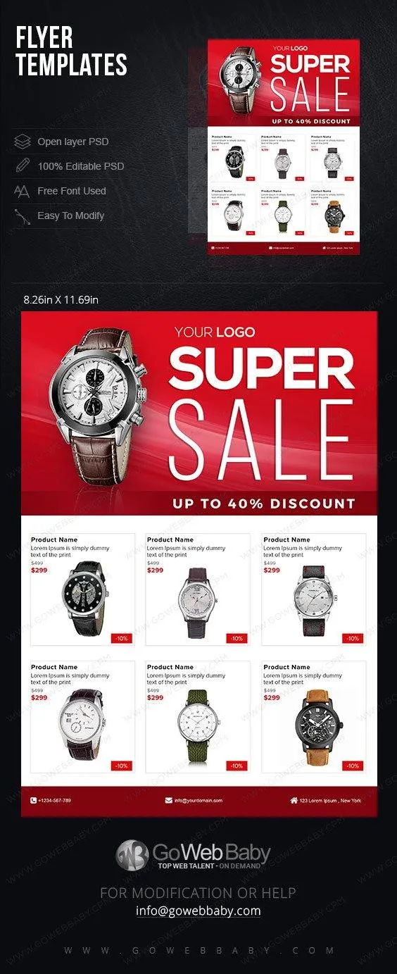 Flyer templates - Men's Watches For Website Marketing