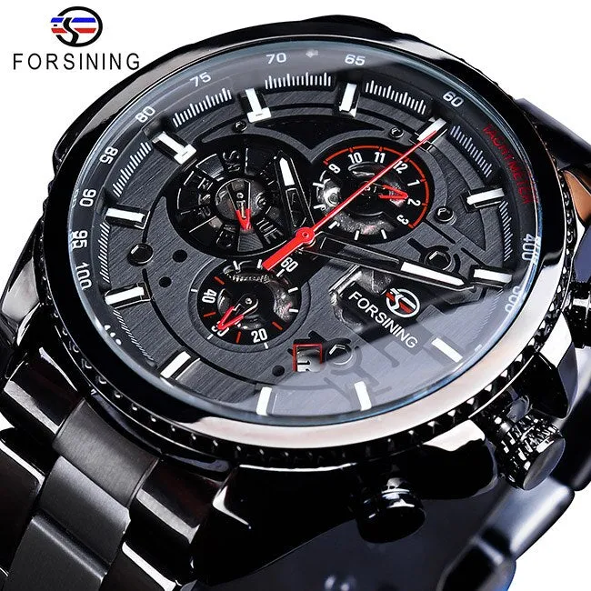 Forsining Three Dial Calendar Men Mechanical Automatic Wrist Watches Top Brand Luxury Military Sport Male Clock