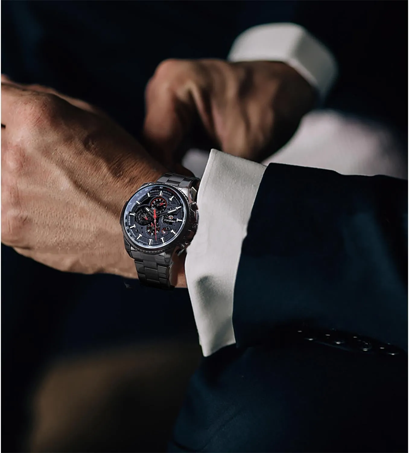 Forsining Three Dial Calendar Men Mechanical Automatic Wrist Watches Top Brand Luxury Military Sport Male Clock