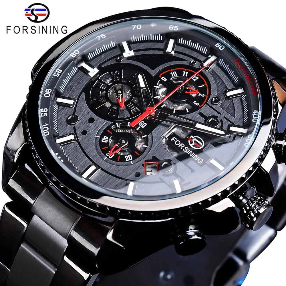 Forsining Three Dial Calendar Men Mechanical Automatic Wrist Watches Top Brand Luxury Military Sport Male Clock