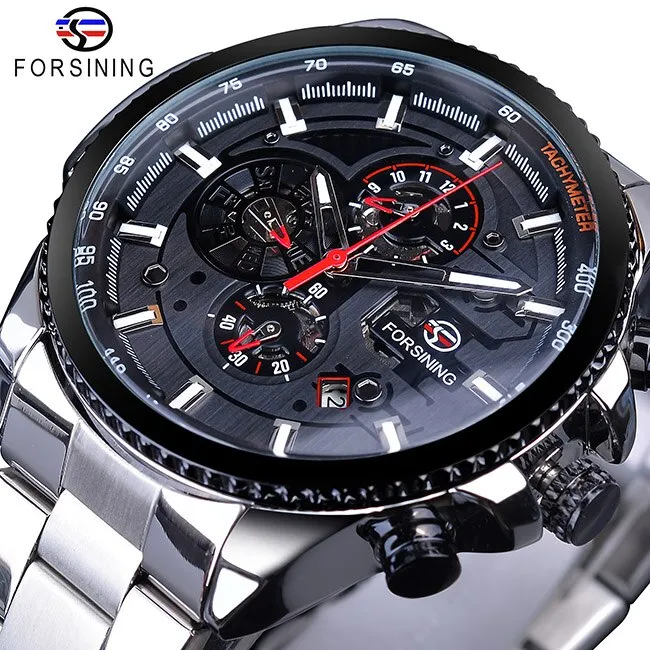 Forsining Three Dial Calendar Men Mechanical Automatic Wrist Watches Top Brand Luxury Military Sport Male Clock