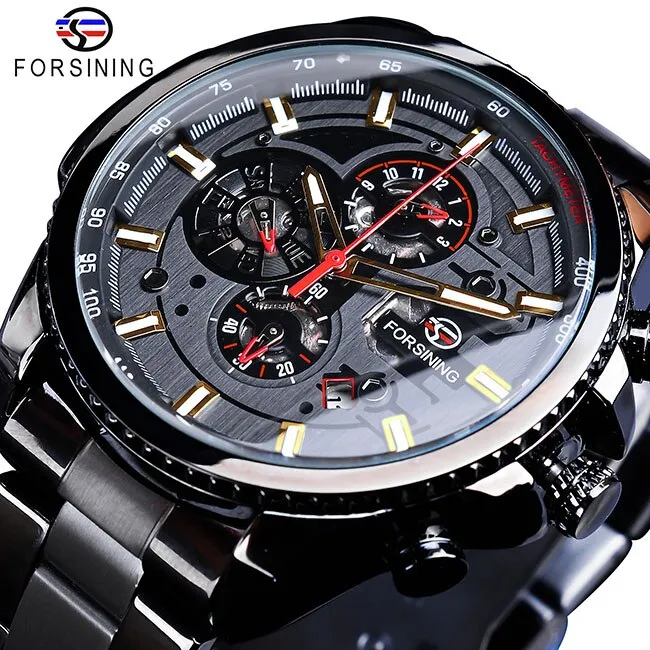 Forsining Three Dial Calendar Men Mechanical Automatic Wrist Watches Top Brand Luxury Military Sport Male Clock