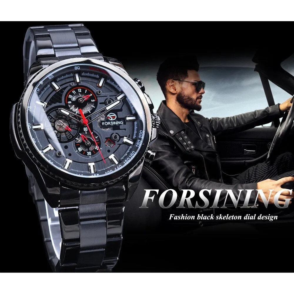 Forsining Three Dial Calendar Men Mechanical Automatic Wrist Watches Top Brand Luxury Military Sport Male Clock