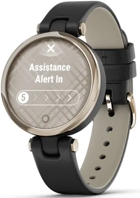 Garmin Lily Cream Gold Black Case and Italian Leather Band