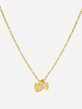 Gold plated vermeil silver bijou folded heart duo pendant necklace