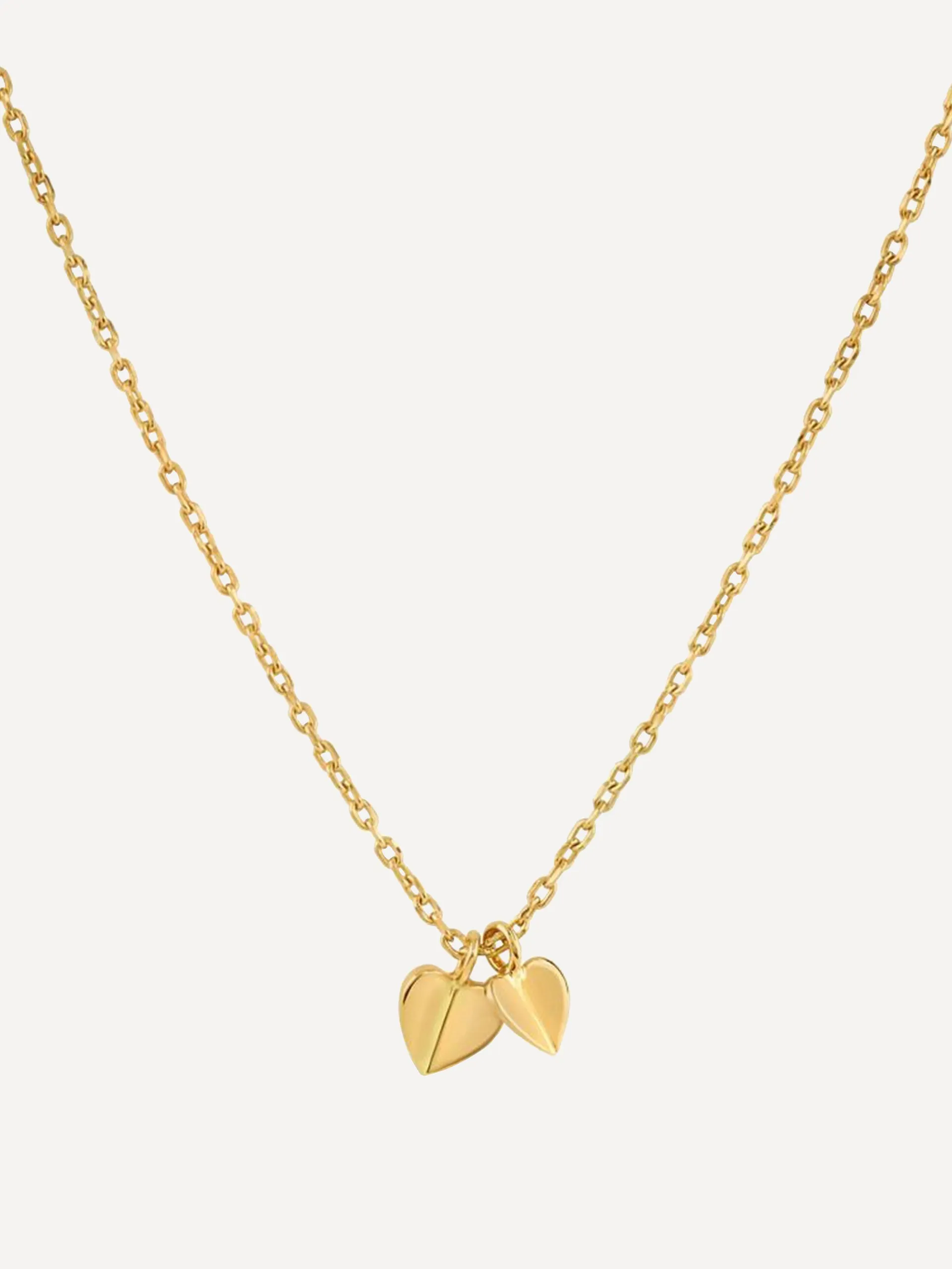 Gold plated vermeil silver bijou folded heart duo pendant necklace