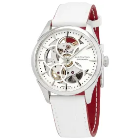 Hamilton JazzMaster White Skeletal Dial White Leather Ladies Watch H32405811