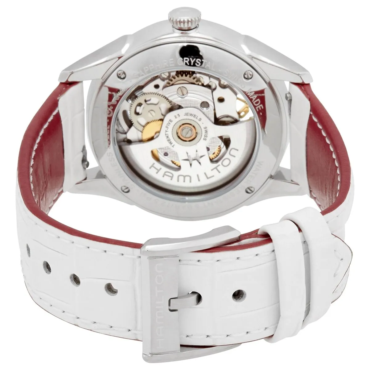 Hamilton JazzMaster White Skeletal Dial White Leather Ladies Watch H32405811