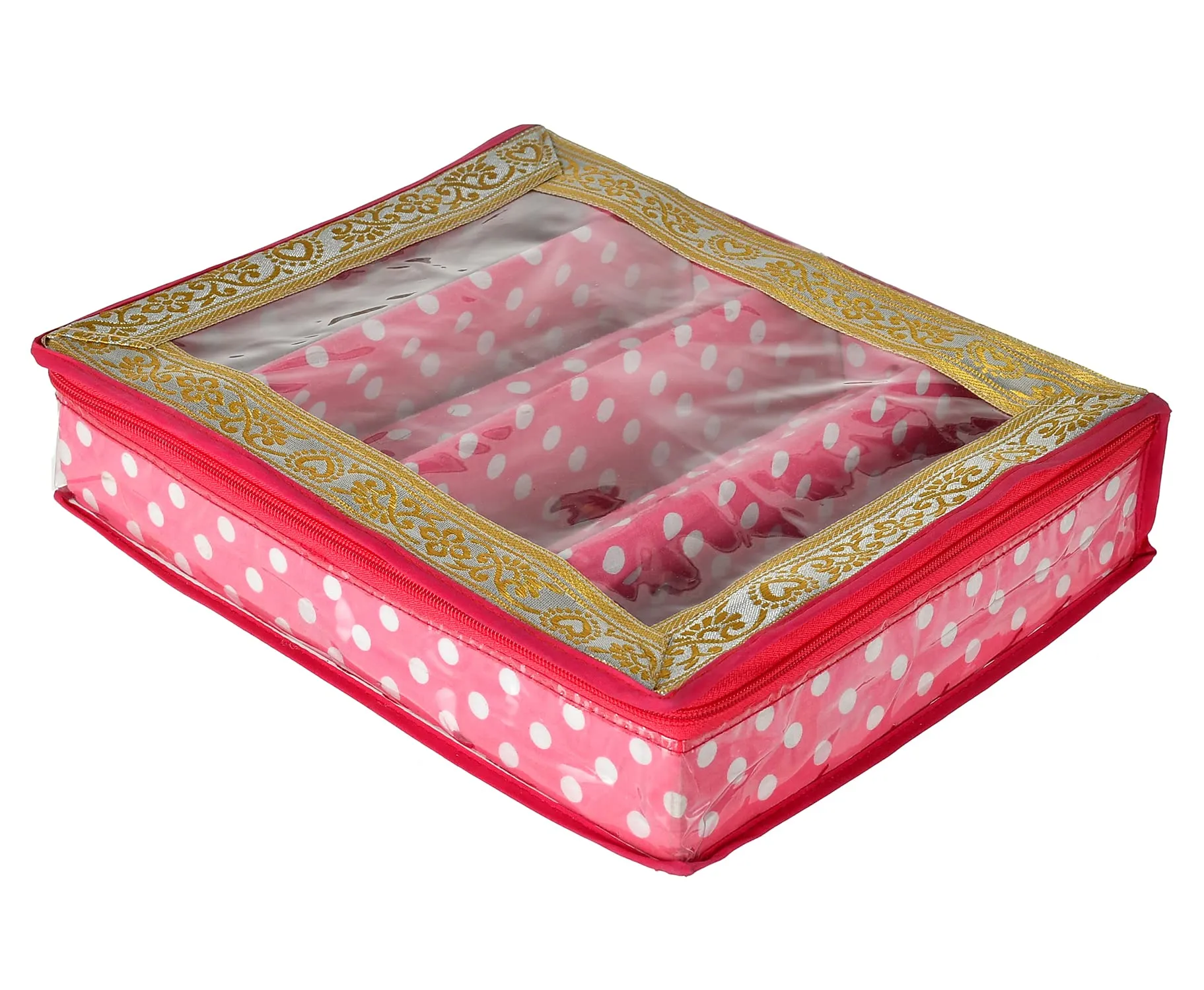 Heart Home Dot Printed Laminated 4 Rod Bangle, Chudi, Watches & Bracelet Box/Organizer With Transparent Top- Pack of 2 (Pink)-HS43HEARTH25543
