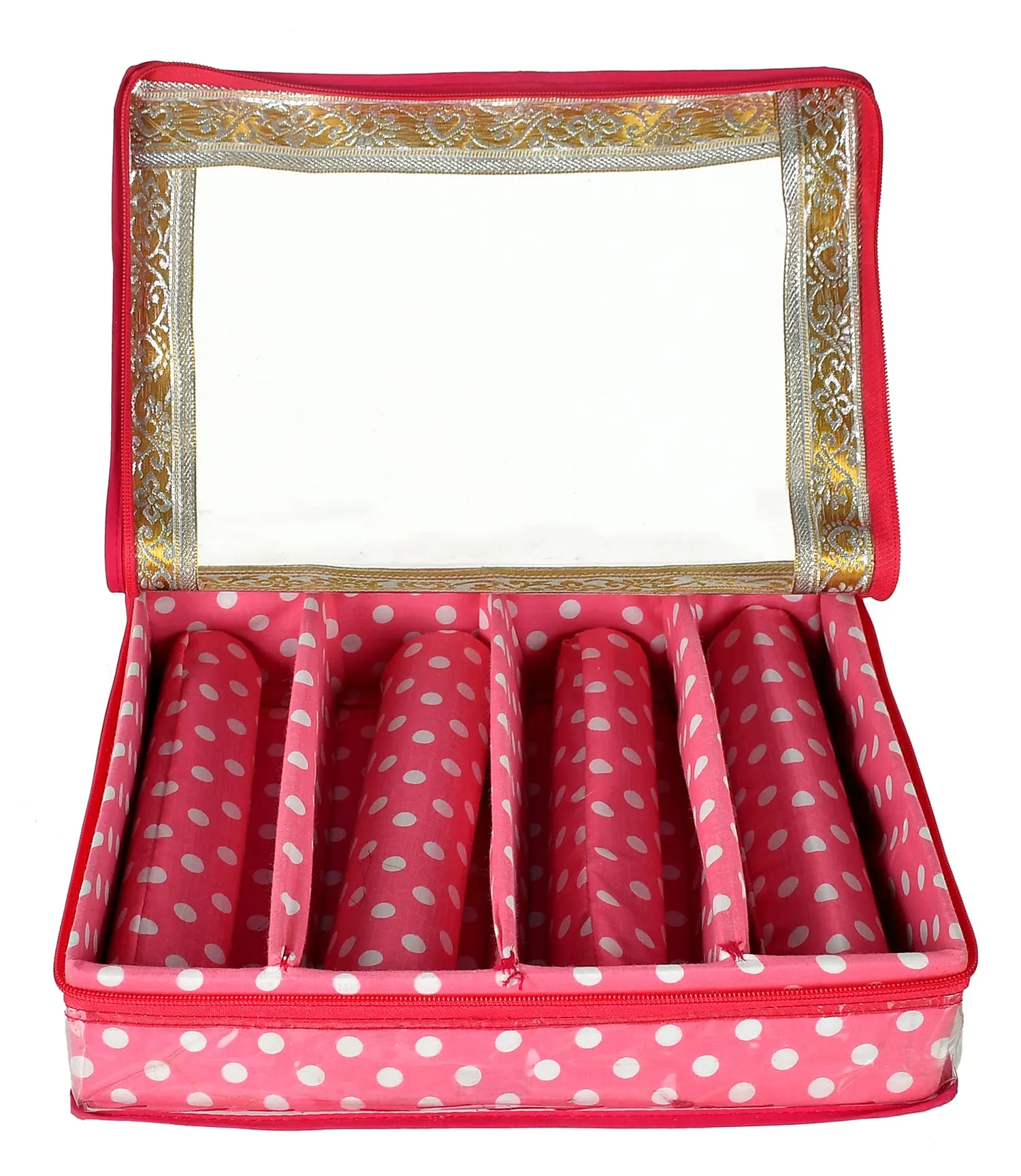 Heart Home Dot Printed Laminated 4 Rod Bangle, Chudi, Watches & Bracelet Box/Organizer With Transparent Top- Pack of 2 (Pink)-HS43HEARTH25543