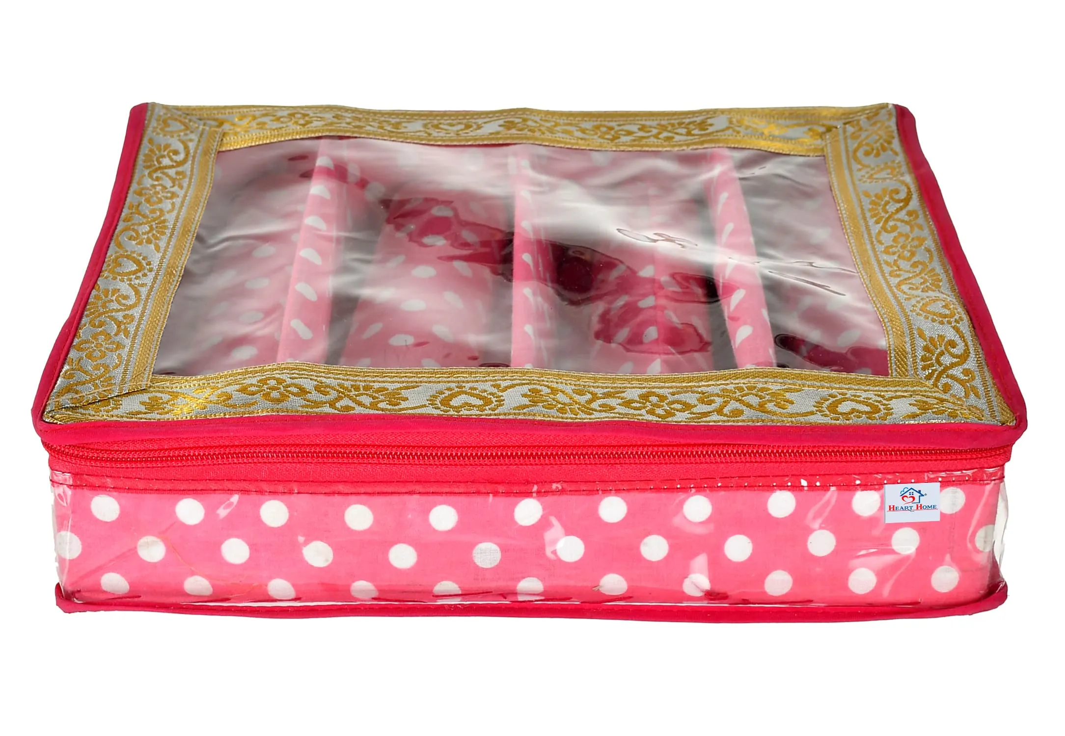 Heart Home Dot Printed Laminated 4 Rod Bangle, Chudi, Watches & Bracelet Box/Organizer With Transparent Top- Pack of 2 (Pink)-HS43HEARTH25543