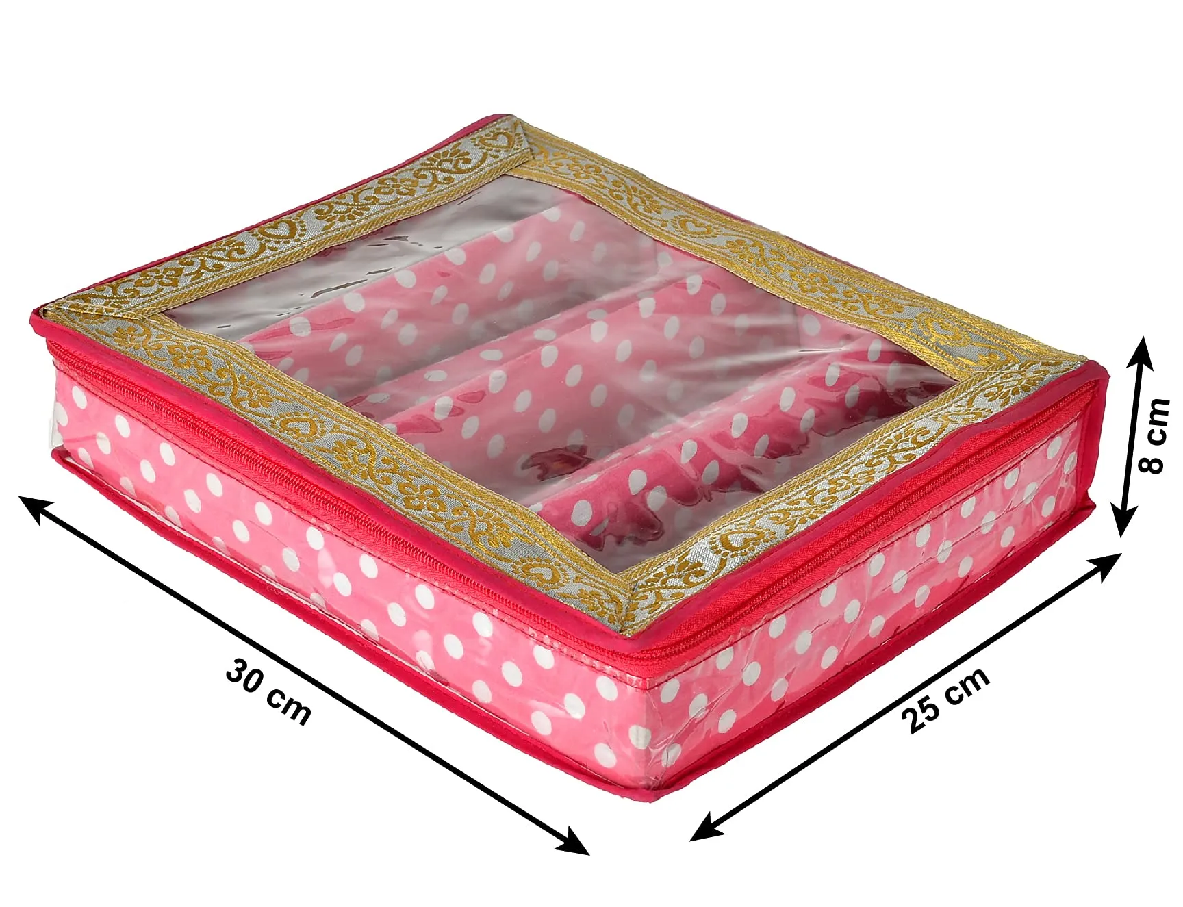 Heart Home Dot Printed Laminated 4 Rod Bangle, Chudi, Watches & Bracelet Box/Organizer With Transparent Top- Pack of 2 (Pink)-HS43HEARTH25543