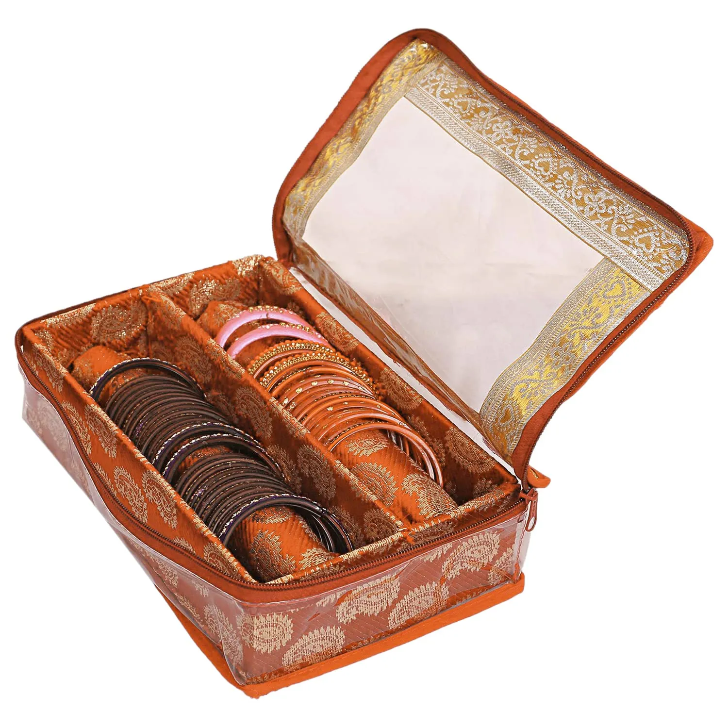 Heart Home Multipurpose Carry Design Laminated 2 Rod Bangle Box/Organizer/Case With Tranasparent Top (Orange)-47HH05