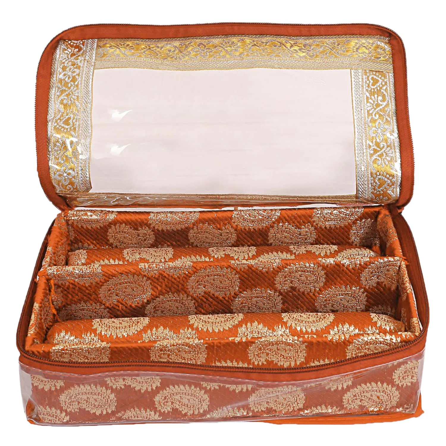 Heart Home Multipurpose Carry Design Laminated 2 Rod Bangle Box/Organizer/Case With Tranasparent Top (Orange)-47HH05