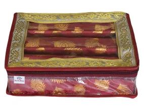 Heart Home Multipurpose Feather Design Laminated 3 Rod Bangle Box/Organizer/Case With Tranasparent Top (Maroon)-47HH0201