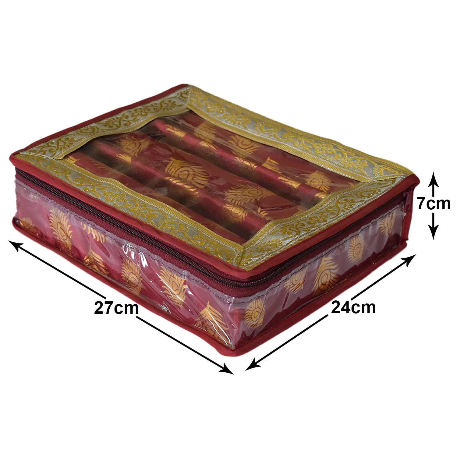 Heart Home Multipurpose Feather Design Laminated 3 Rod Bangle Box/Organizer/Case With Tranasparent Top (Maroon)-47HH0201