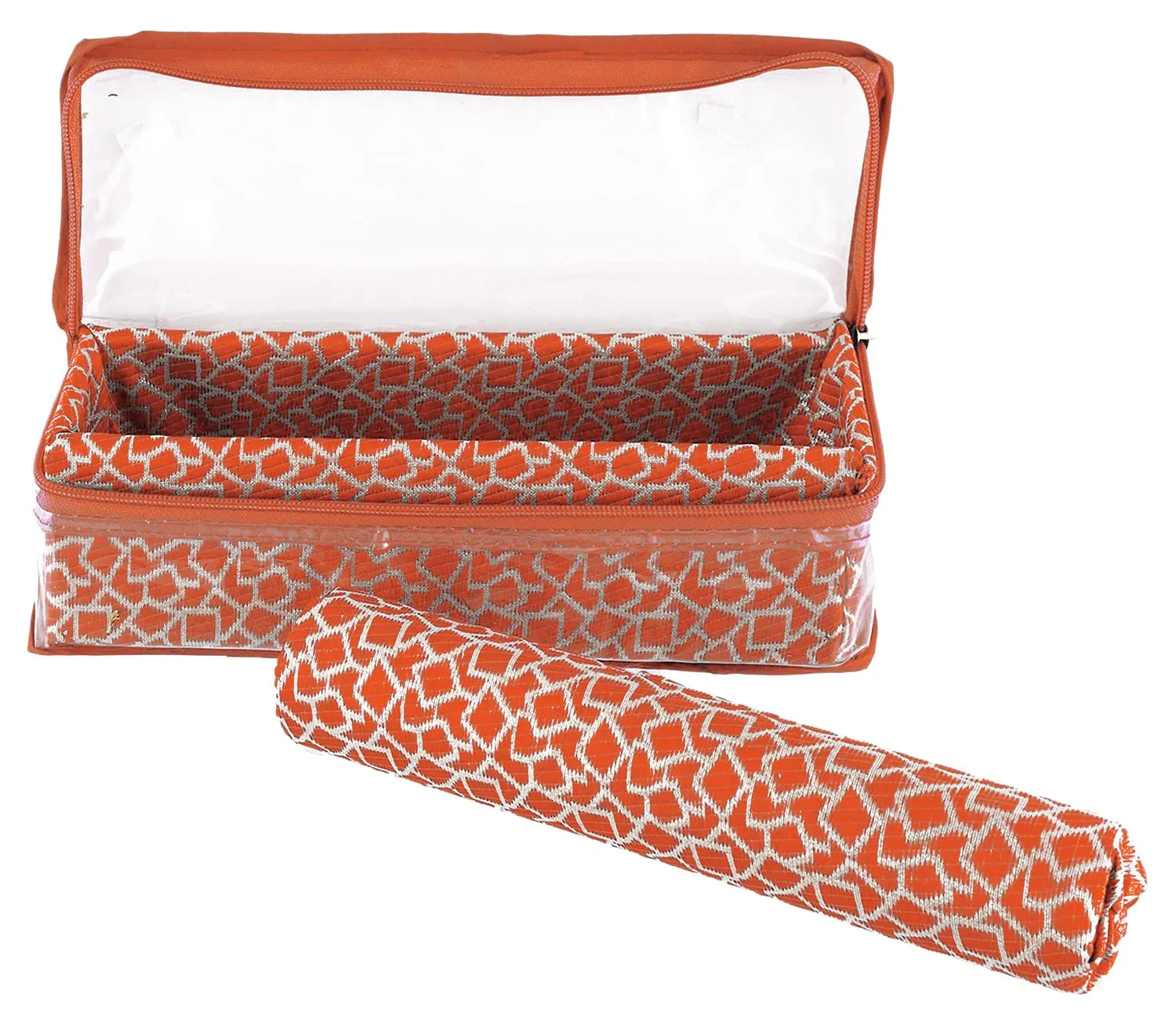 Heart Home Multipurpose Multi Saqare Design Laminated 1 Rod Bangle Box/Organizer/Case With Tranasparent Top - Pack of 2 (Orange)-47HH0315