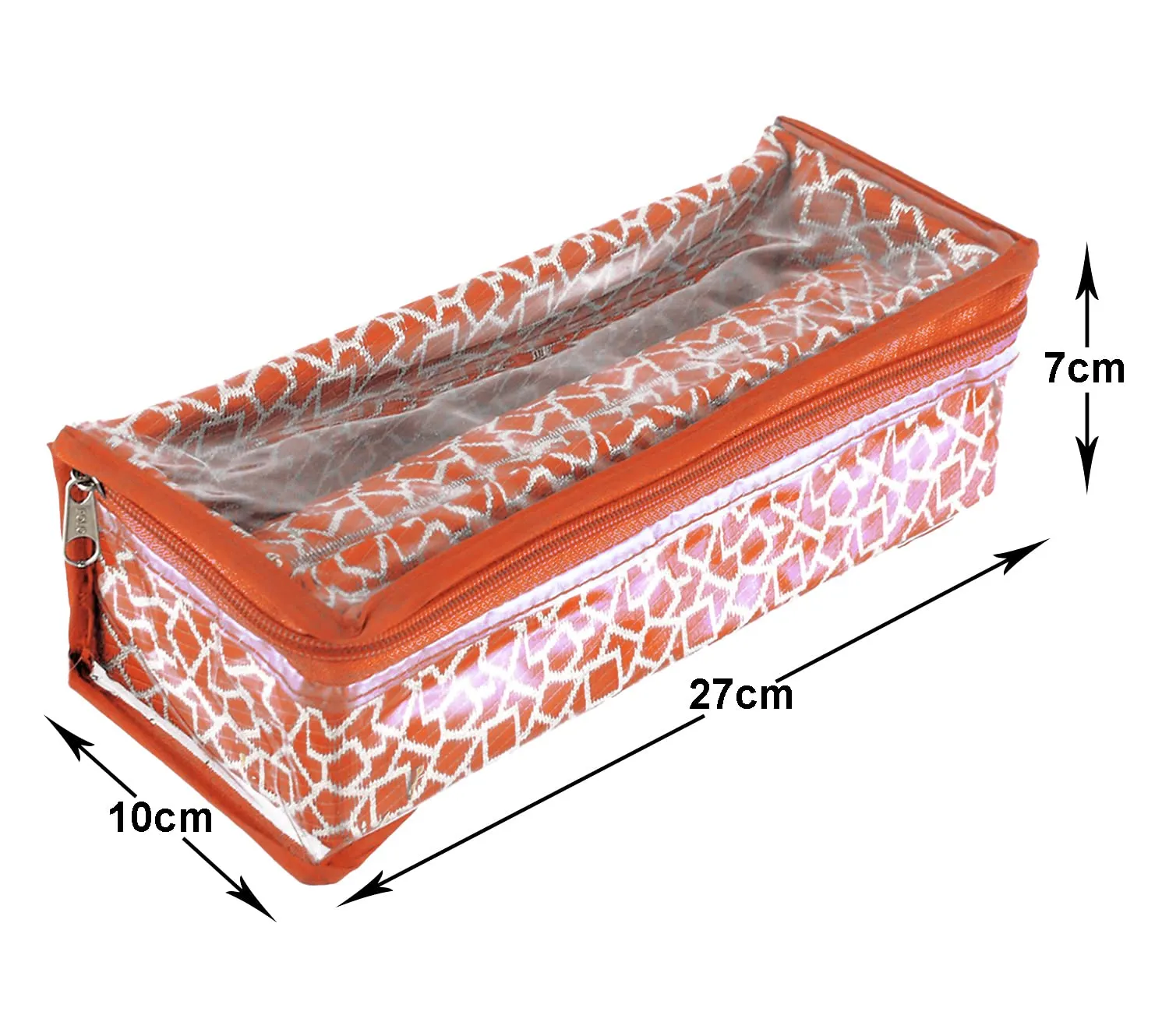 Heart Home Multipurpose Multi Saqare Design Laminated 1 Rod Bangle Box/Organizer/Case With Tranasparent Top - Pack of 2 (Orange)-47HH0315