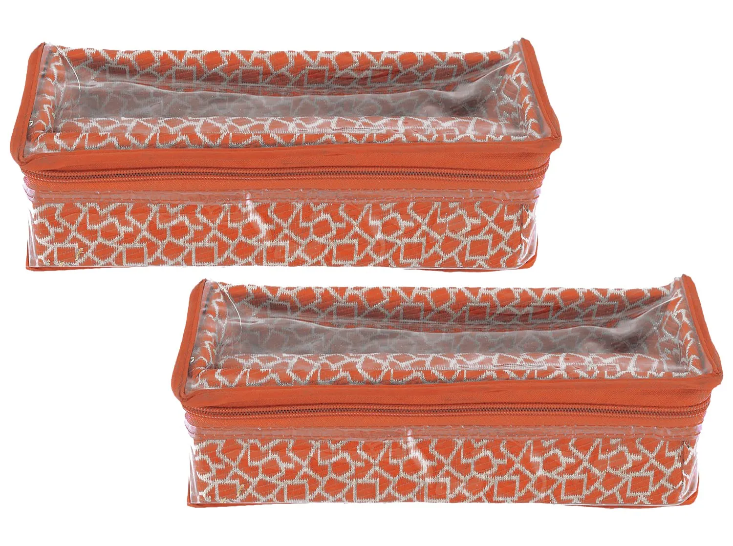 Heart Home Multipurpose Multi Saqare Design Laminated 1 Rod Bangle Box/Organizer/Case With Tranasparent Top - Pack of 2 (Orange)-47HH0315