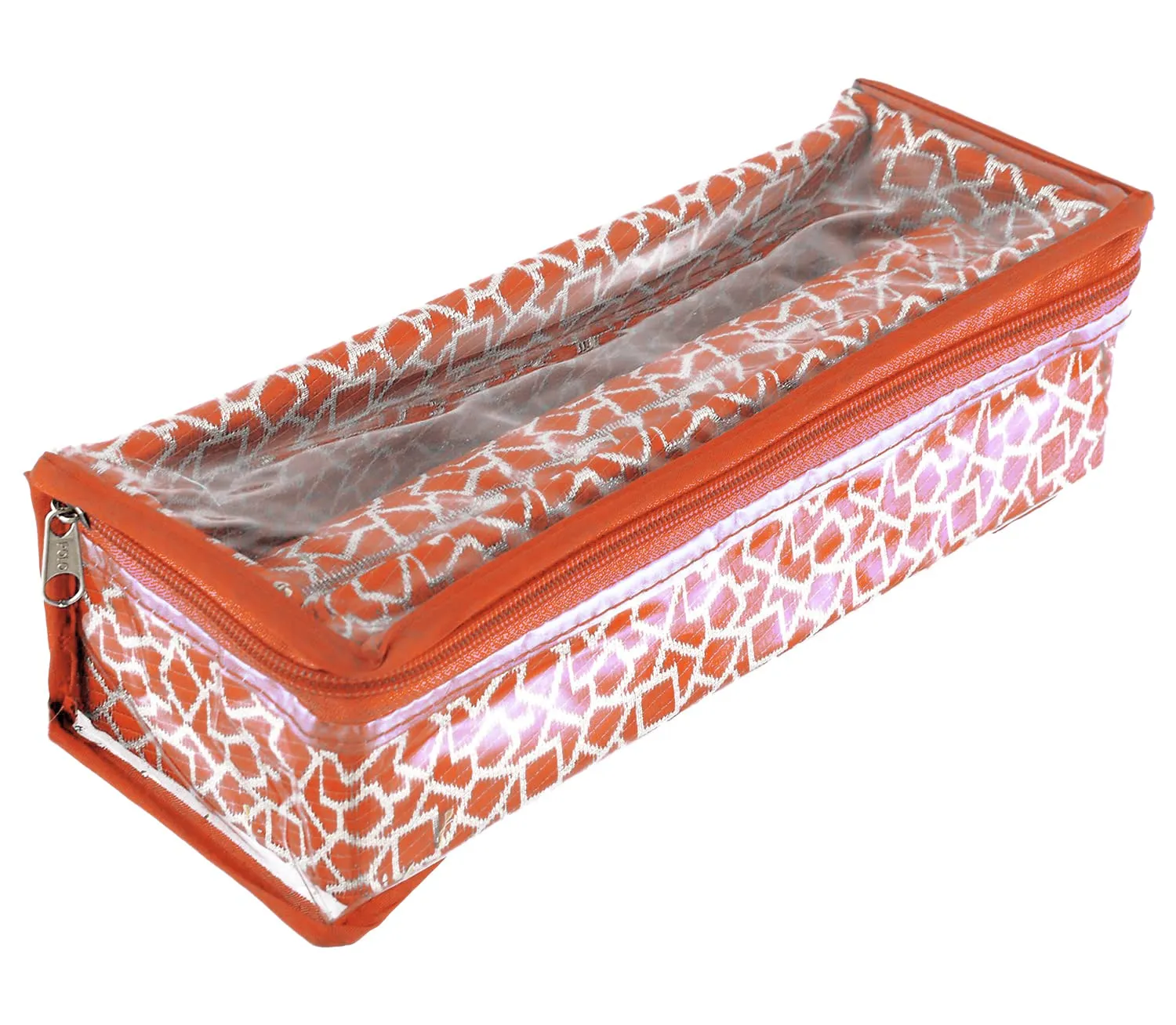 Heart Home Multipurpose Multi Saqare Design Laminated 1 Rod Bangle Box/Organizer/Case With Tranasparent Top - Pack of 2 (Orange)-47HH0315