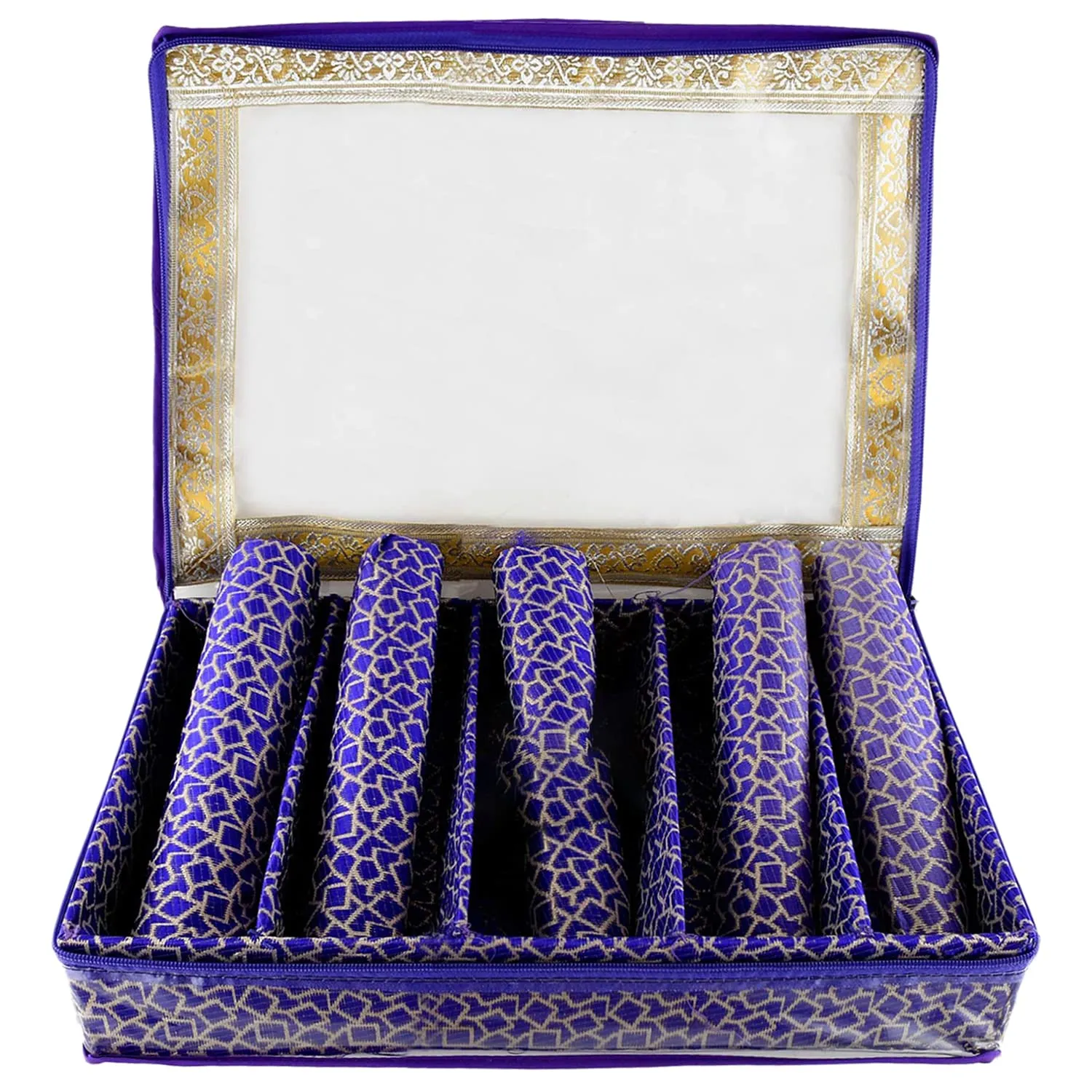 Heart Home Multipurpose Multi Saqare Design Laminated 5 Rod Bangle Box/Organizer/Case With Tranasparent Top (Purple)-47HH0353