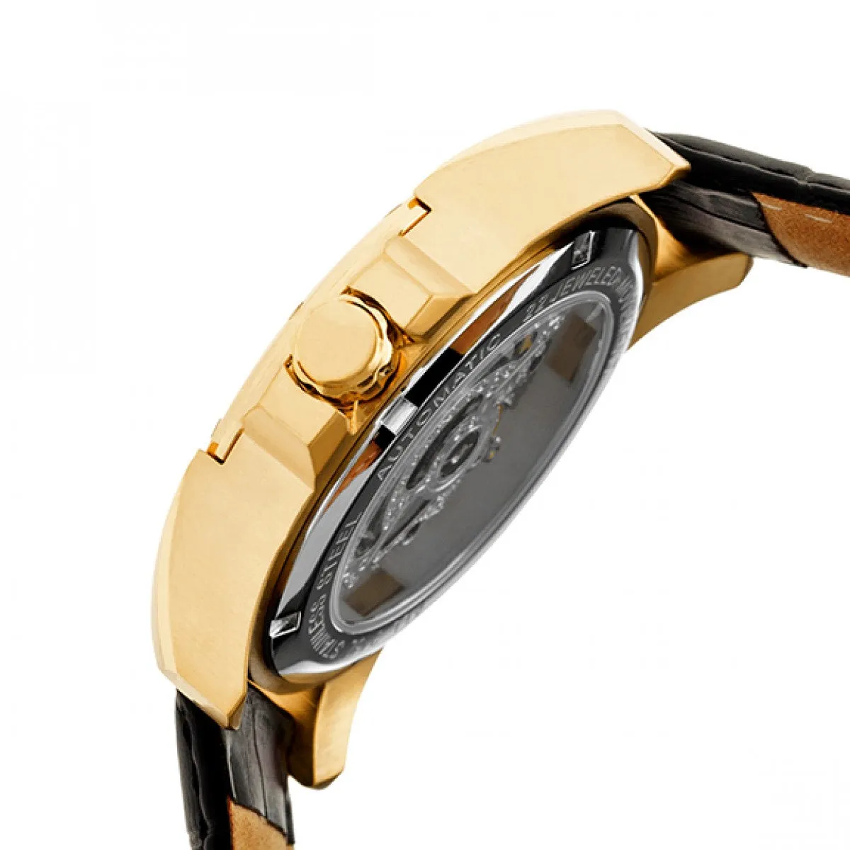 Heritor Automatic Armstrong Skeleton Leather-Band Watch - Gold/Black