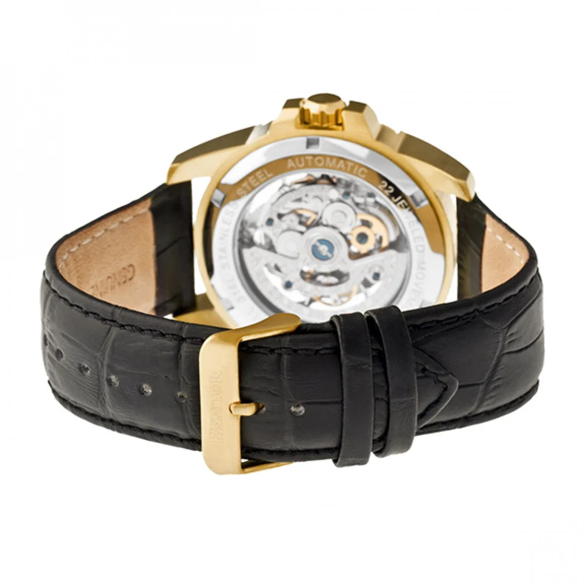 Heritor Automatic Armstrong Skeleton Leather-Band Watch - Gold/Black