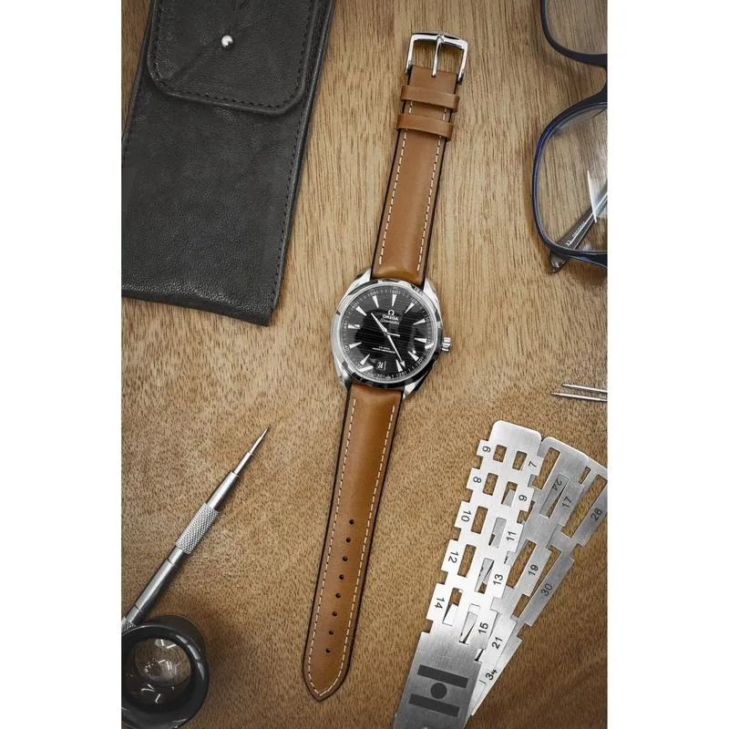 Hirsch JAMES Calf Leather Performance Watch Strap in GOLD BROWN